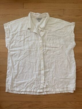 Orvis Large White Sleeveless Linen Blend Button Down Top